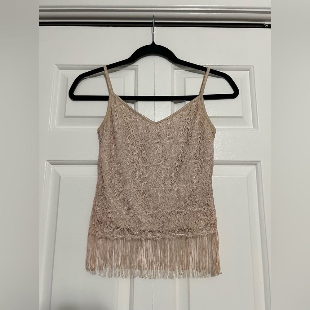Vintage Late 90s XOXO Tan Lace Camisole with Fringe – Size Small